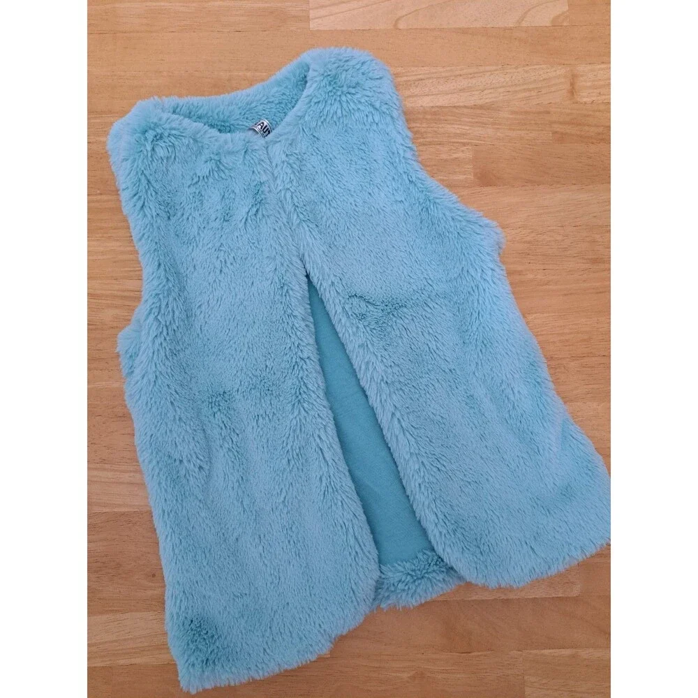 Beautees Aqua Blue Faux Fur Vest Girls Small Soft Cozy Lined